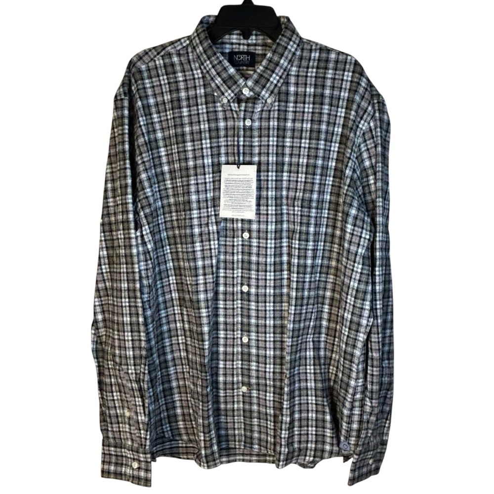 North Country Men XXL 100% Portuguese Flannel Button Down Shirt Black Gray Multi